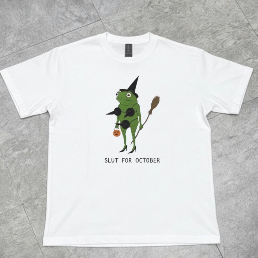 White Halloween T-Shirt With Green And Black Design